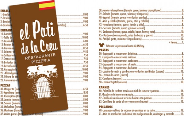 Carta Restaurante El pati de la creu